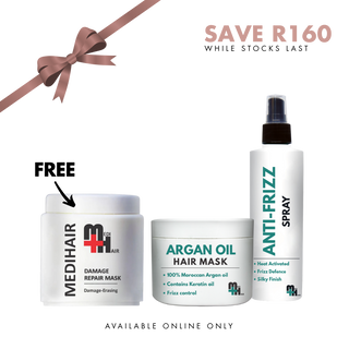 Anti-Frizz Spray 250ml + Argan Oil Hair Mask 200g + Damage Repair Mask 500g(FREE)