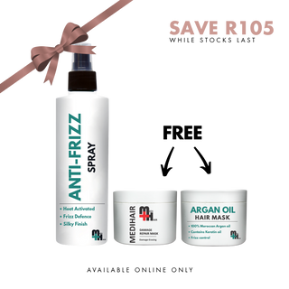 Anti-Frizz Spray 250ml + Argan Oil Hair Mask 50g(FREE) + Damage Repair Mask 50g(FREE)