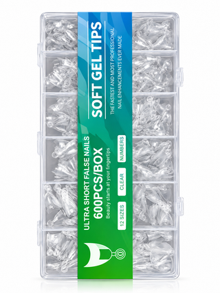 Ultra Short Soft Gel Nail Tips – Clear (600pcs / 12 Sizes)