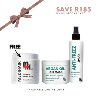 Anti-Frizz Spray 250ml + Argan Oil Hair Mask 200g + Damage Repair Mask 500g(FREE)